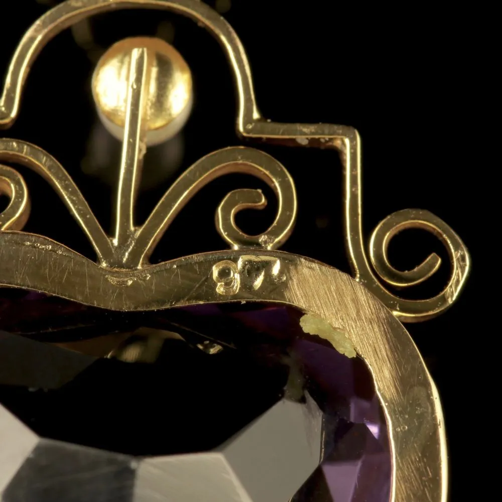 Antique Victorian Suffragette Pendant Amethyst Heart 9Ct Gold Circa 1900