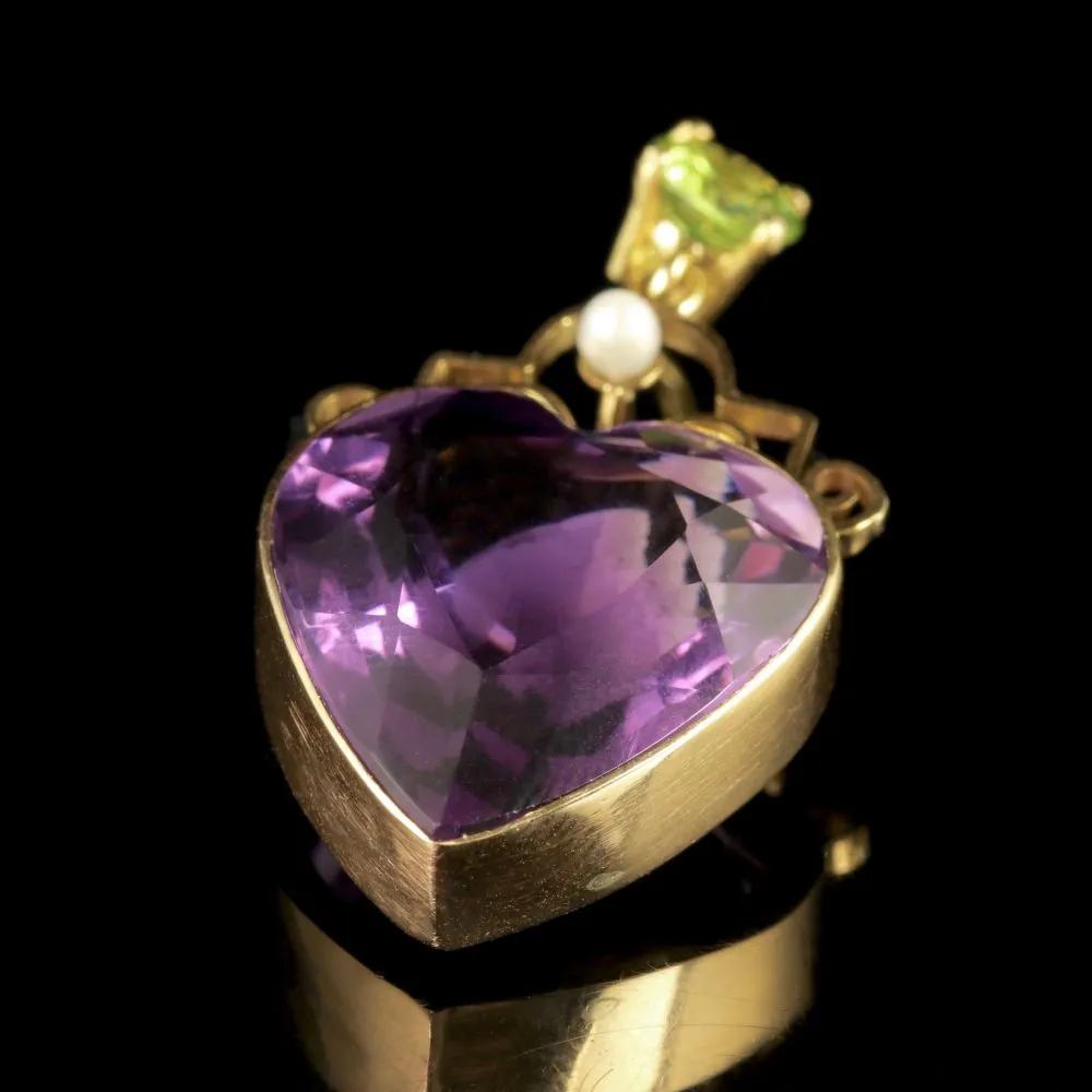 Antique Victorian Suffragette Pendant Amethyst Heart 9Ct Gold Circa 1900