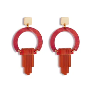 Art Deco Chandelier Earrings - Sienna Red - 24EADCr