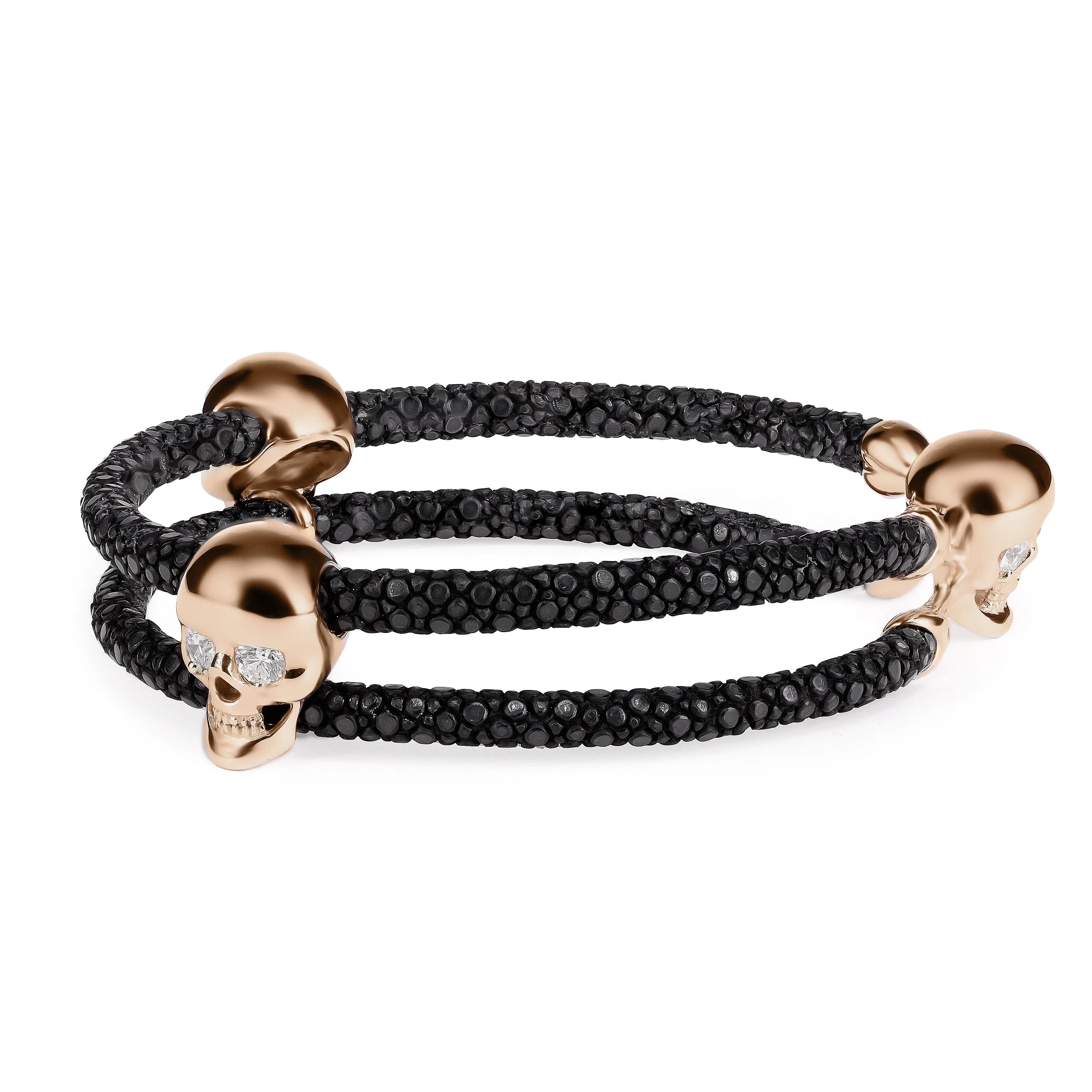 B19 StingHD 18K Rose Gold Triple Skull with Diamond Eyes