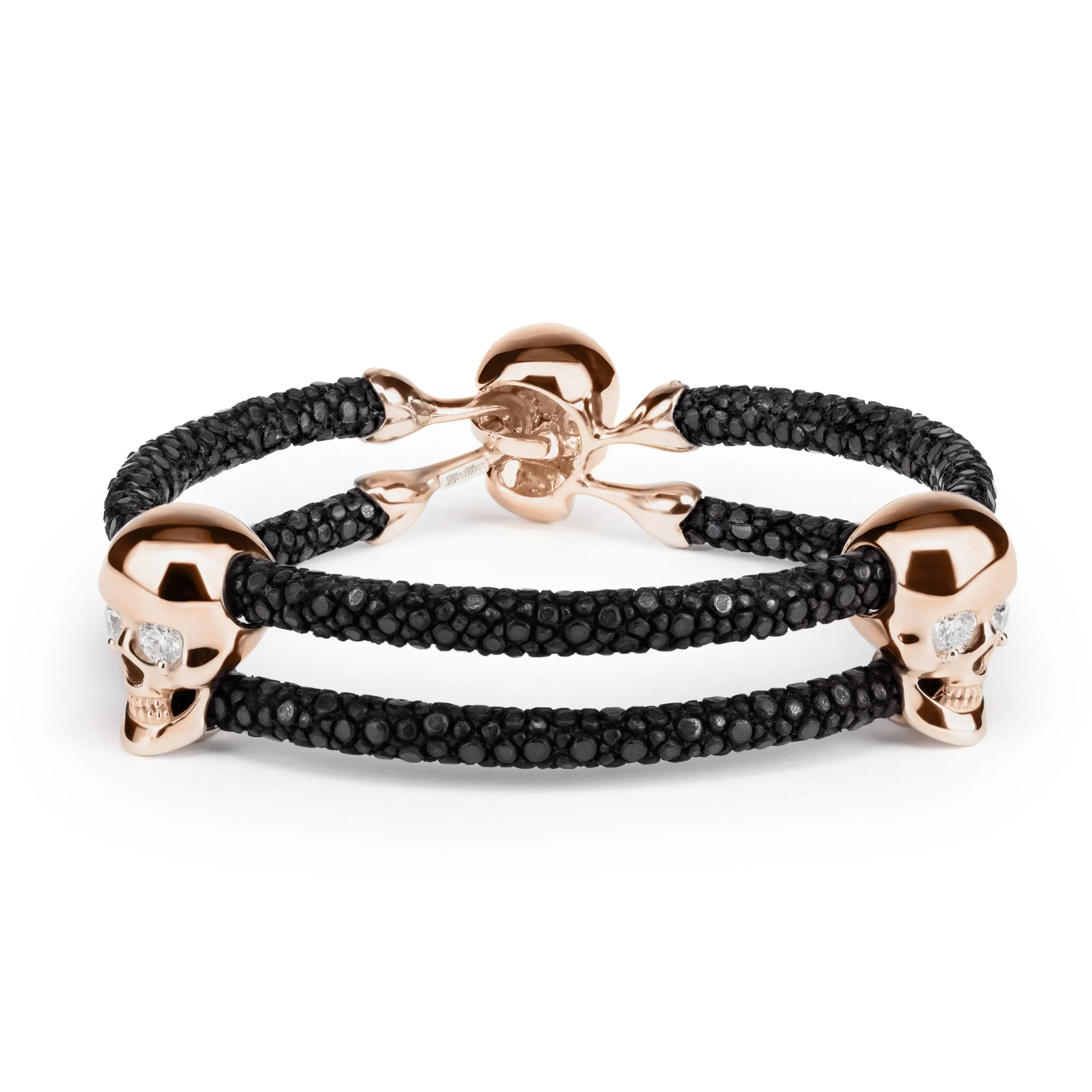 B19 StingHD 18K Rose Gold Triple Skull with Diamond Eyes
