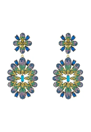 Babylon Multicoloured Flower Drop Earrings Gold