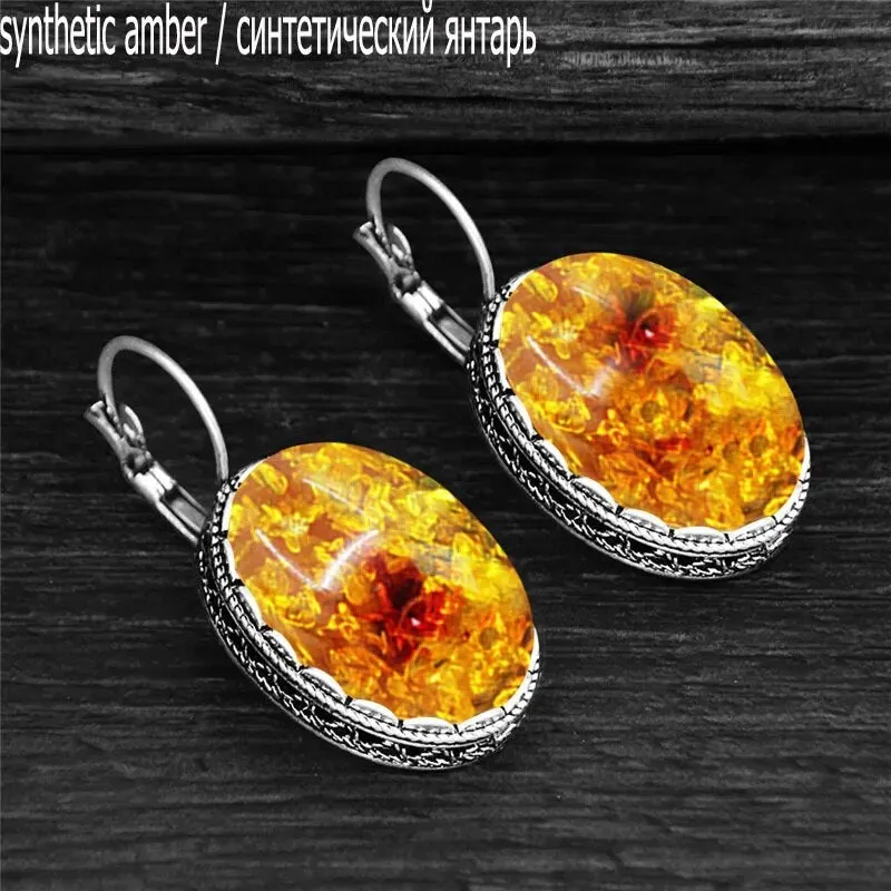 Big Oval Simulated Ambers Earrings