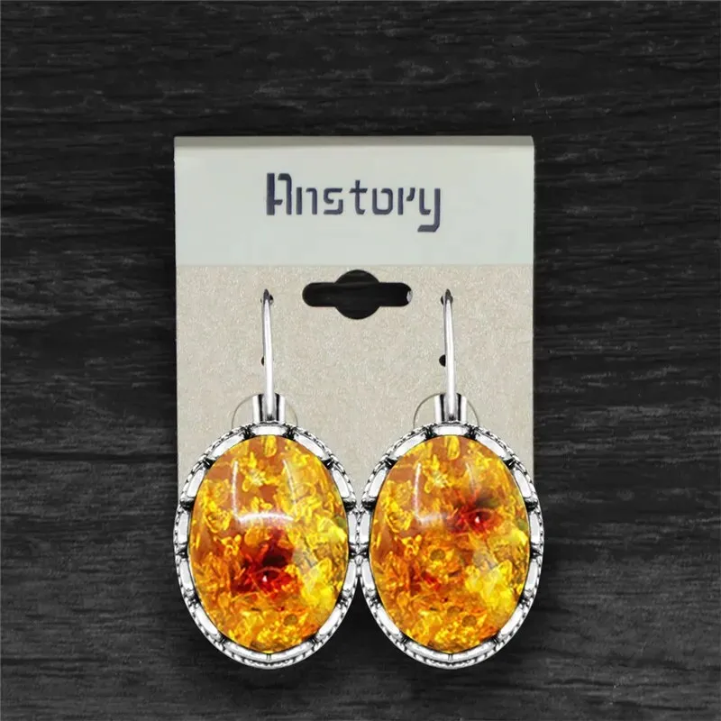 Big Oval Simulated Ambers Earrings