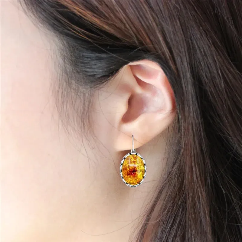 Big Oval Simulated Ambers Earrings