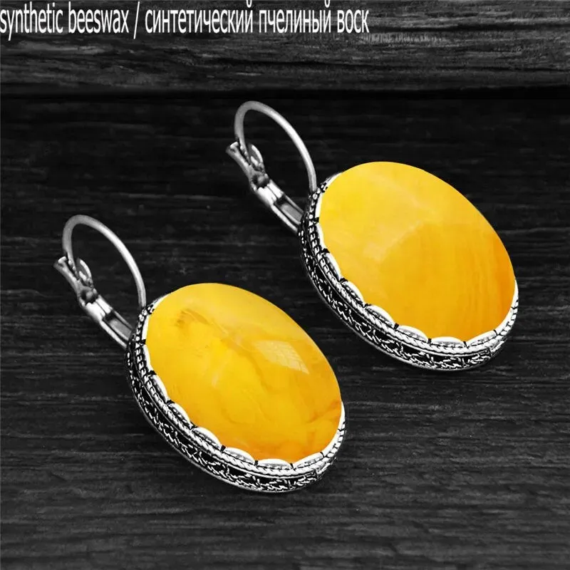 Big Oval Simulated Ambers Earrings