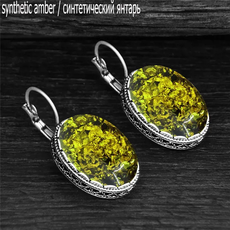 Big Oval Simulated Ambers Earrings