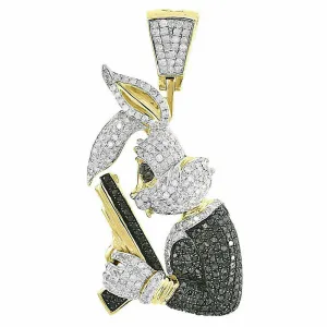 Black Diamond Bunny Pendant Mens 10K Yellow Gold FN Round Pave Gun Charm 1.97CT