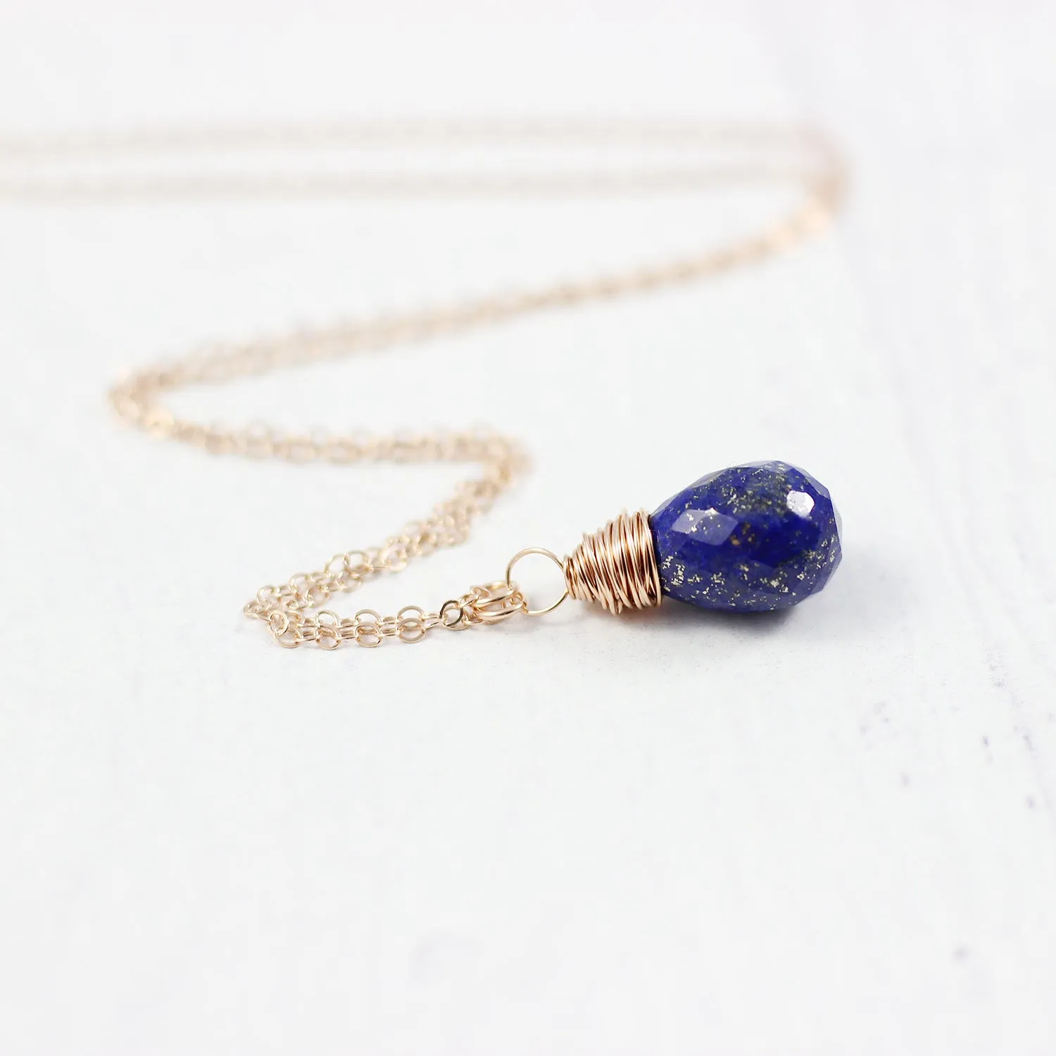 Blue Lapis Rose Gold Teardrop Necklace