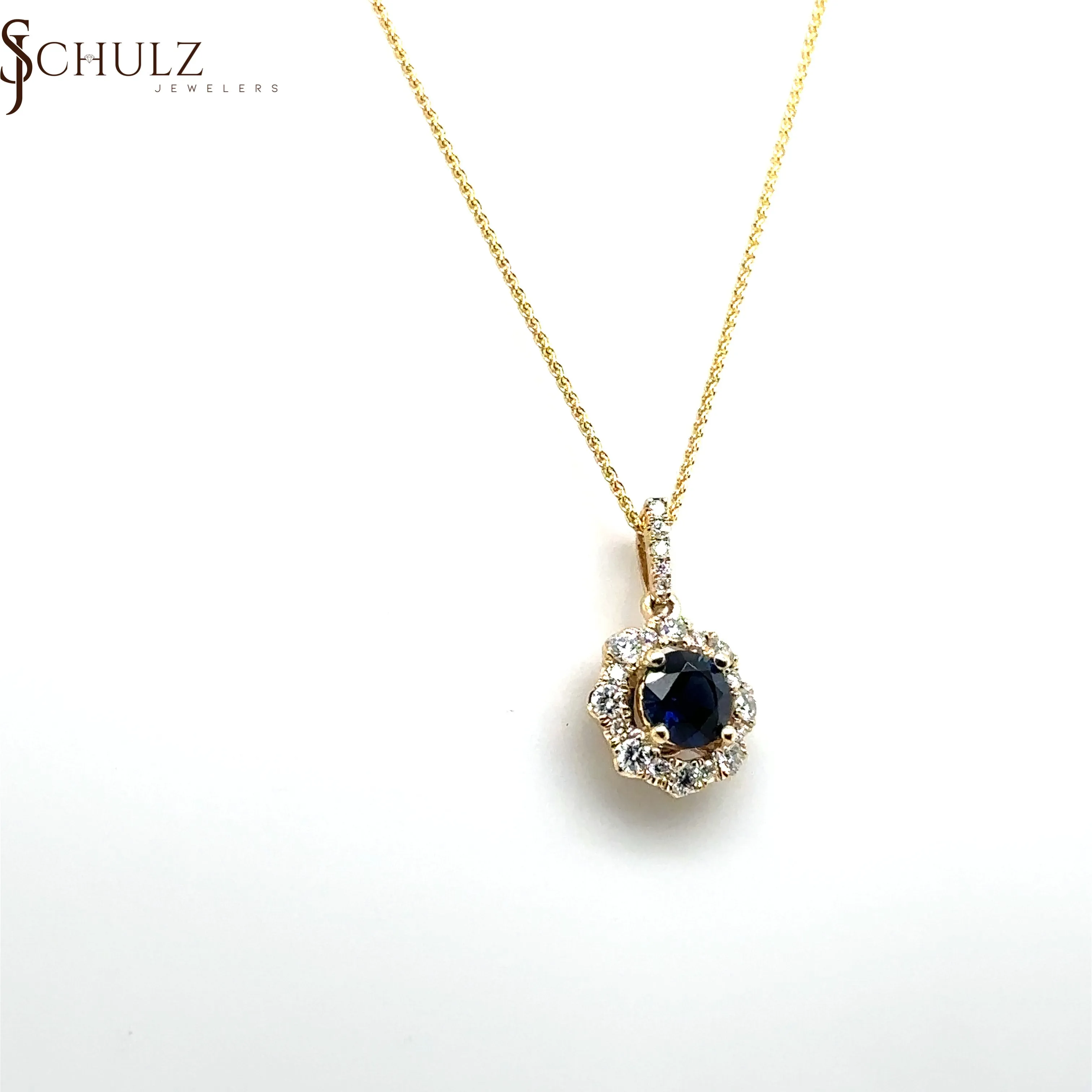 Blue Sapphire & Diamond Round Pendant