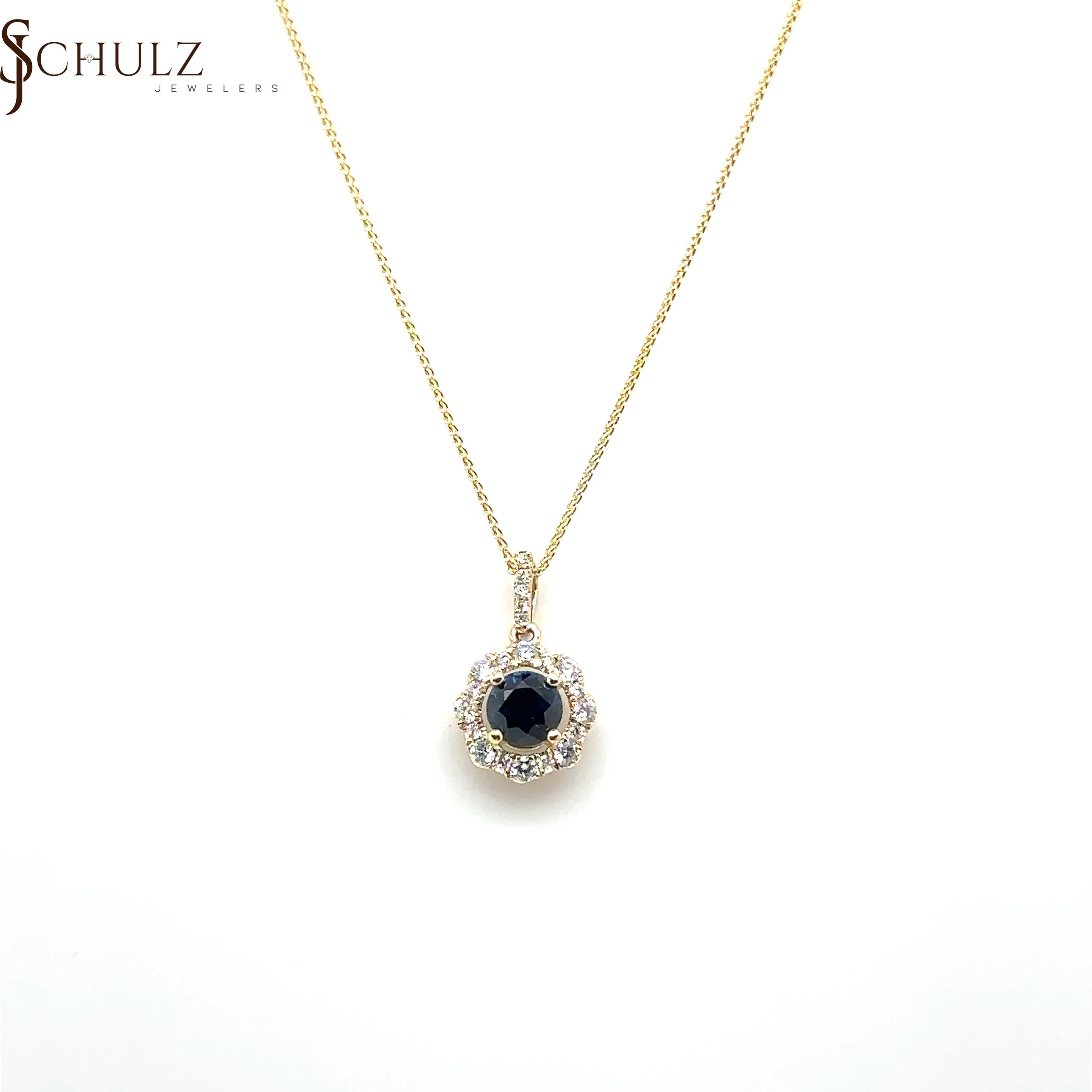 Blue Sapphire & Diamond Round Pendant