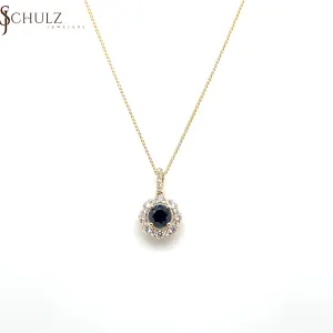 Blue Sapphire & Diamond Round Pendant