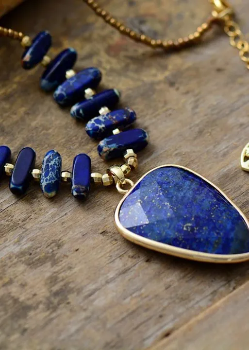 Boho Beads Necklace Heart Pendant