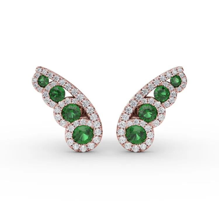 Butterfly Wing Emerald and Diamond Studs