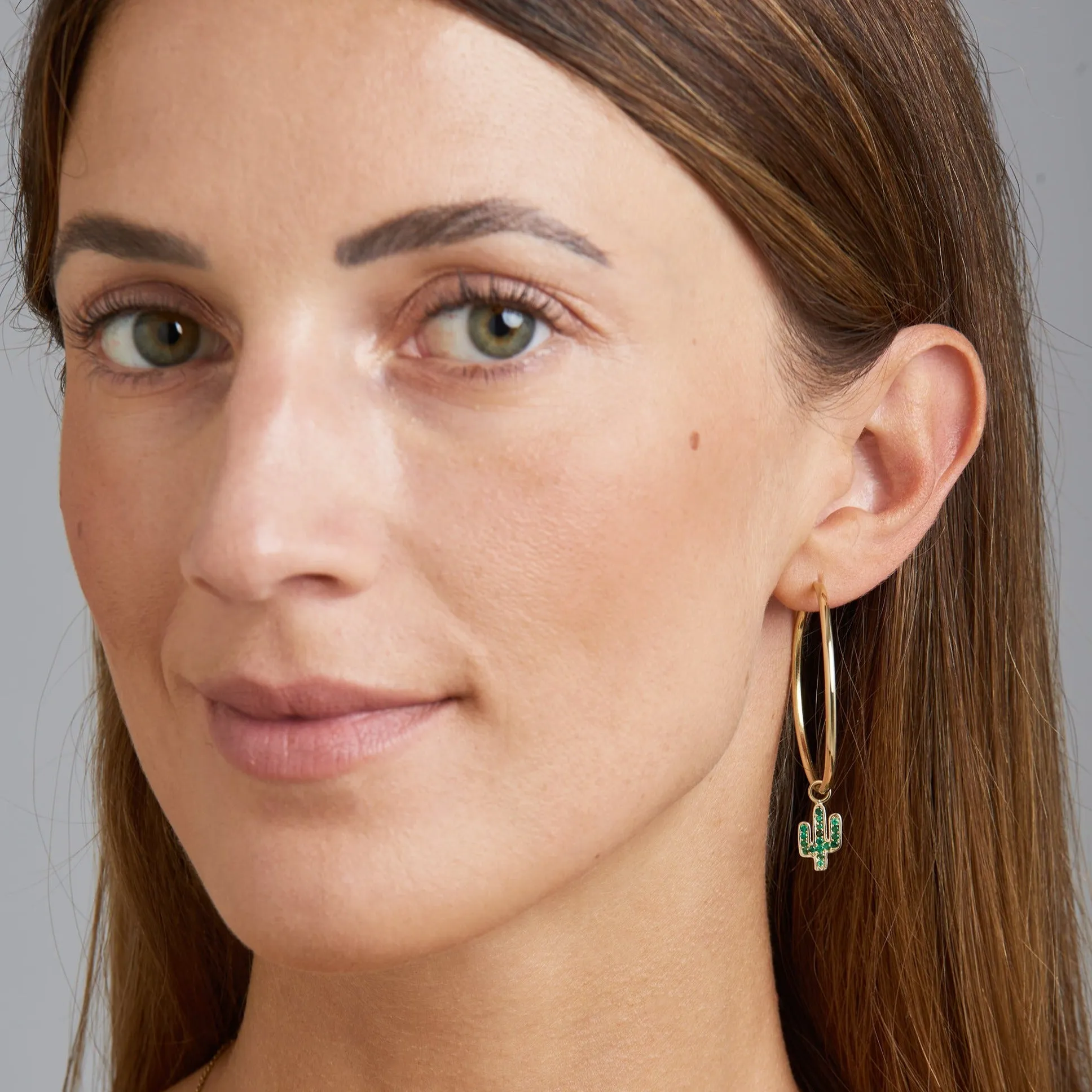 Cactus Emerald Hoops - 14 karat gold hoop earring, emerald gemstone 0.3ct