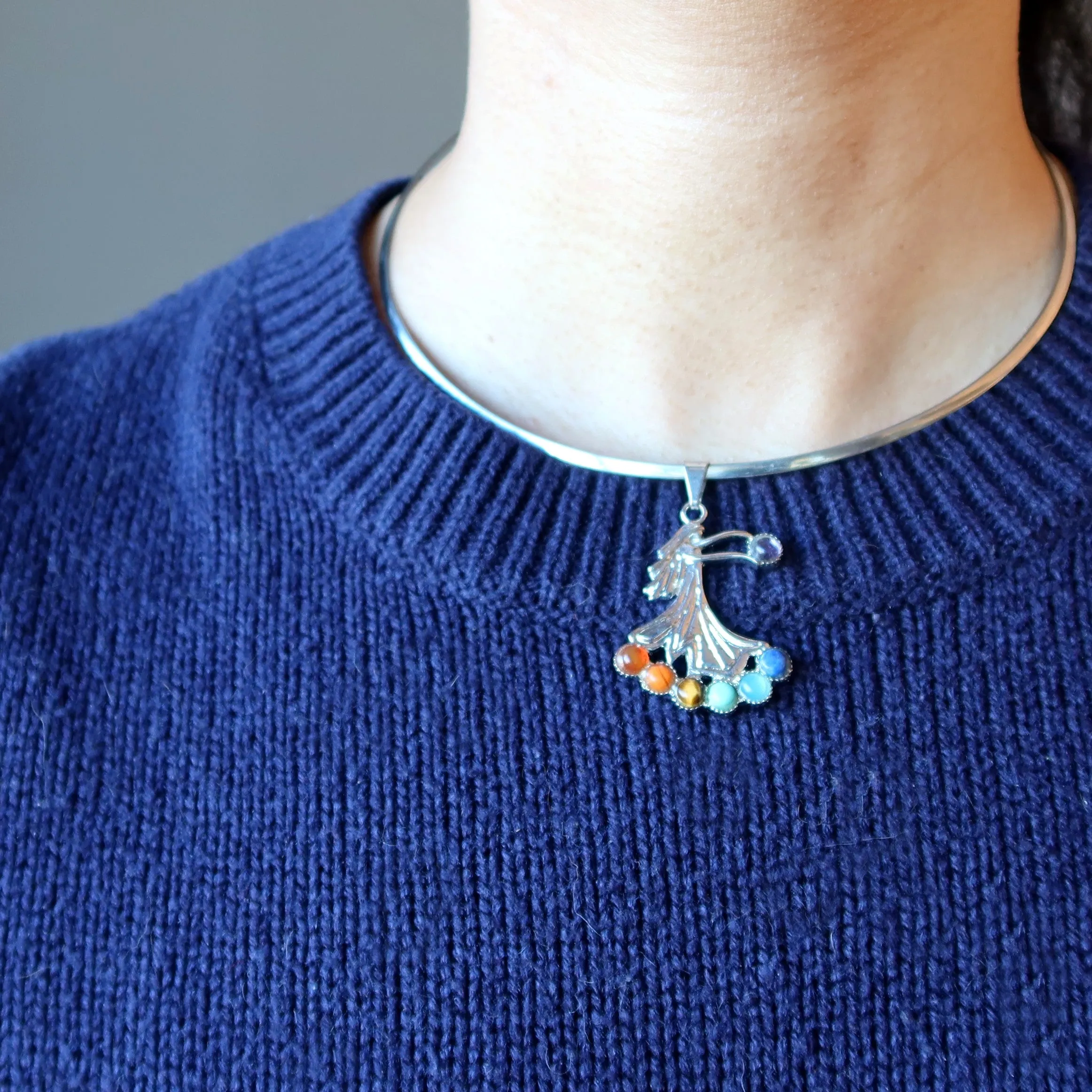 Chakra Necklace Angel of Giving Spiritual Gifts Silver Choker