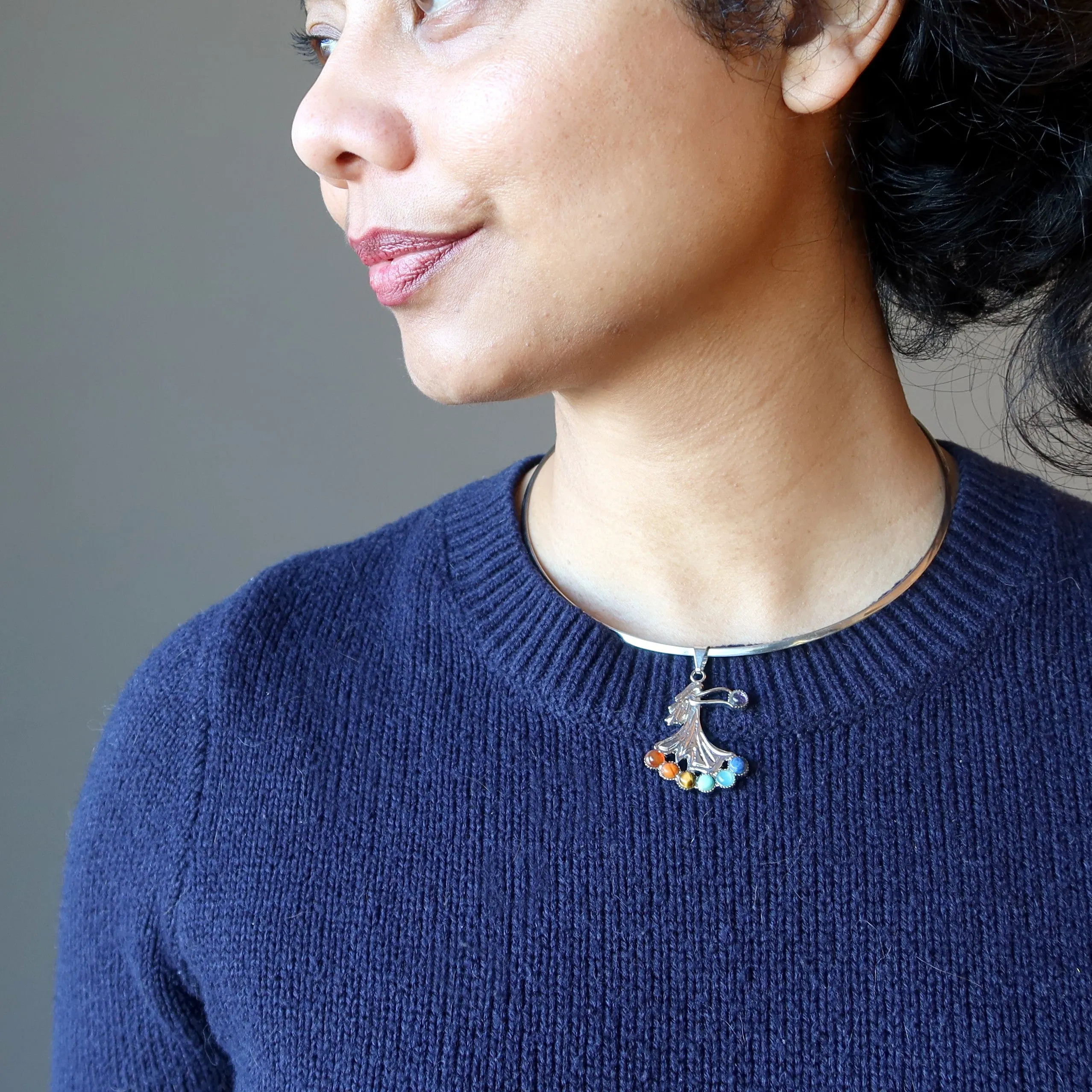 Chakra Necklace Angel of Giving Spiritual Gifts Silver Choker