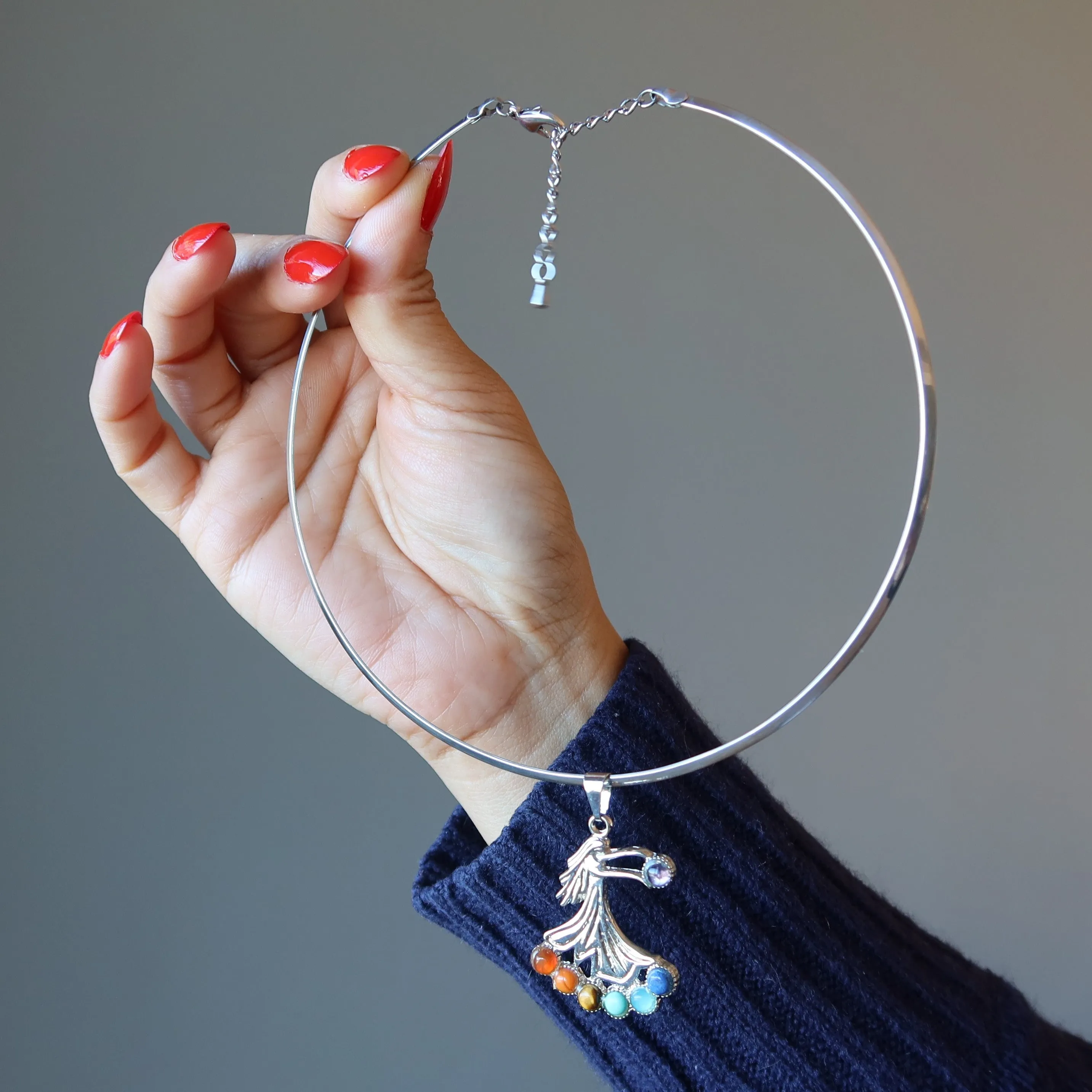 Chakra Necklace Angel of Giving Spiritual Gifts Silver Choker
