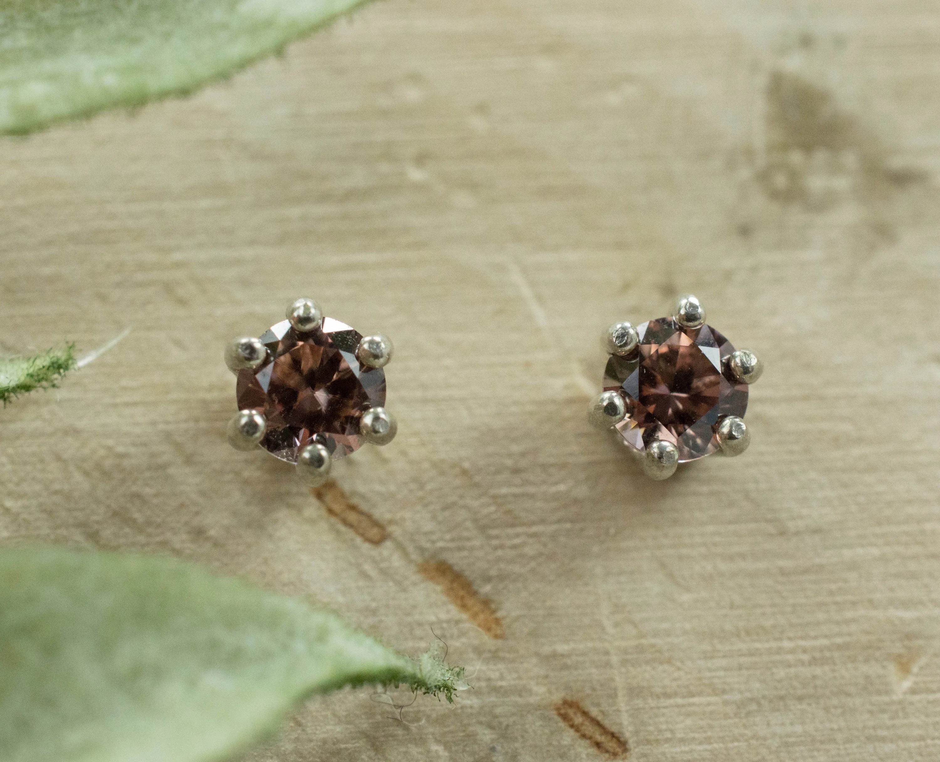 Champagne Zircon Earrings; Genuine Untreated Tanzania Zircon