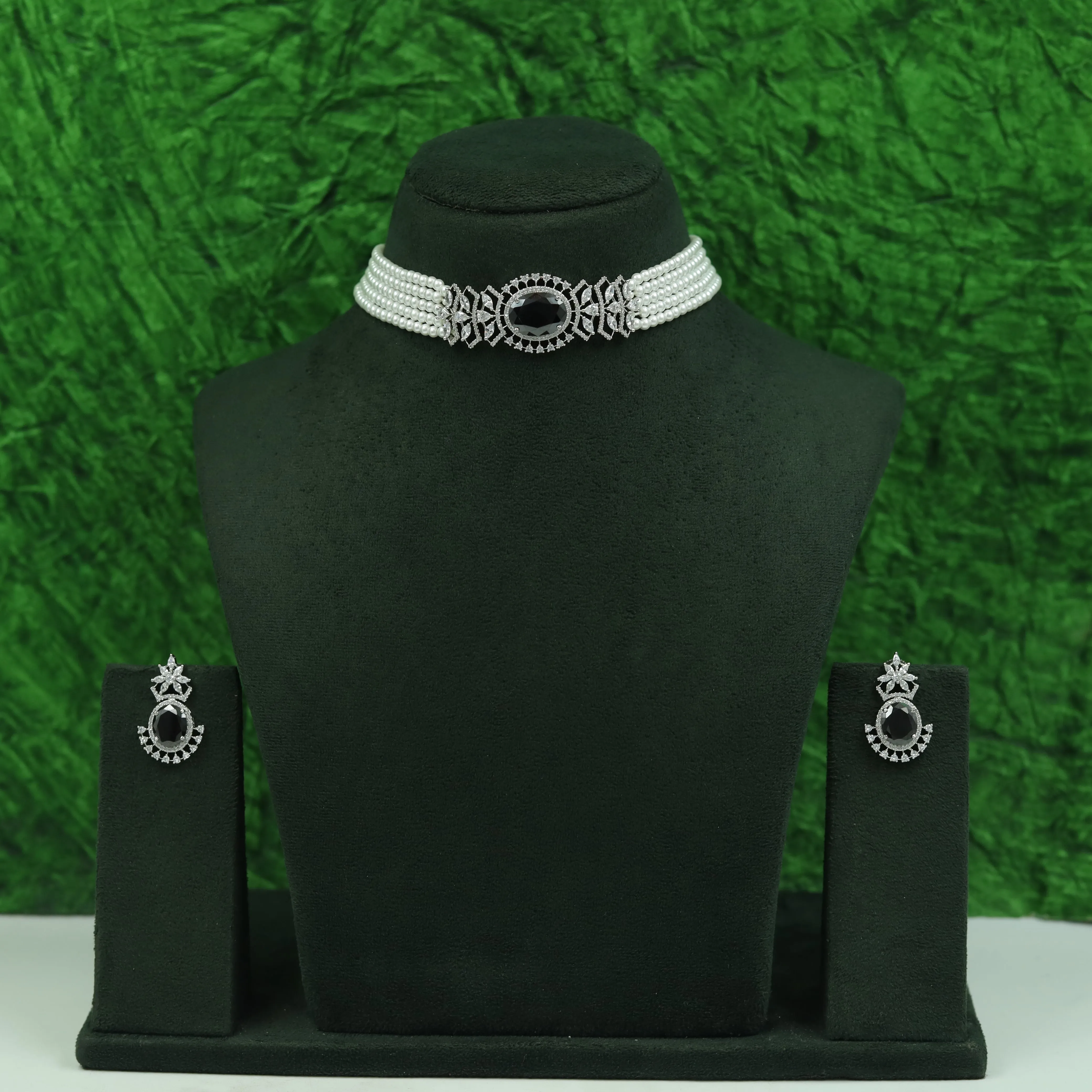 Choker Zircon/AD Necklace Set 16555-69