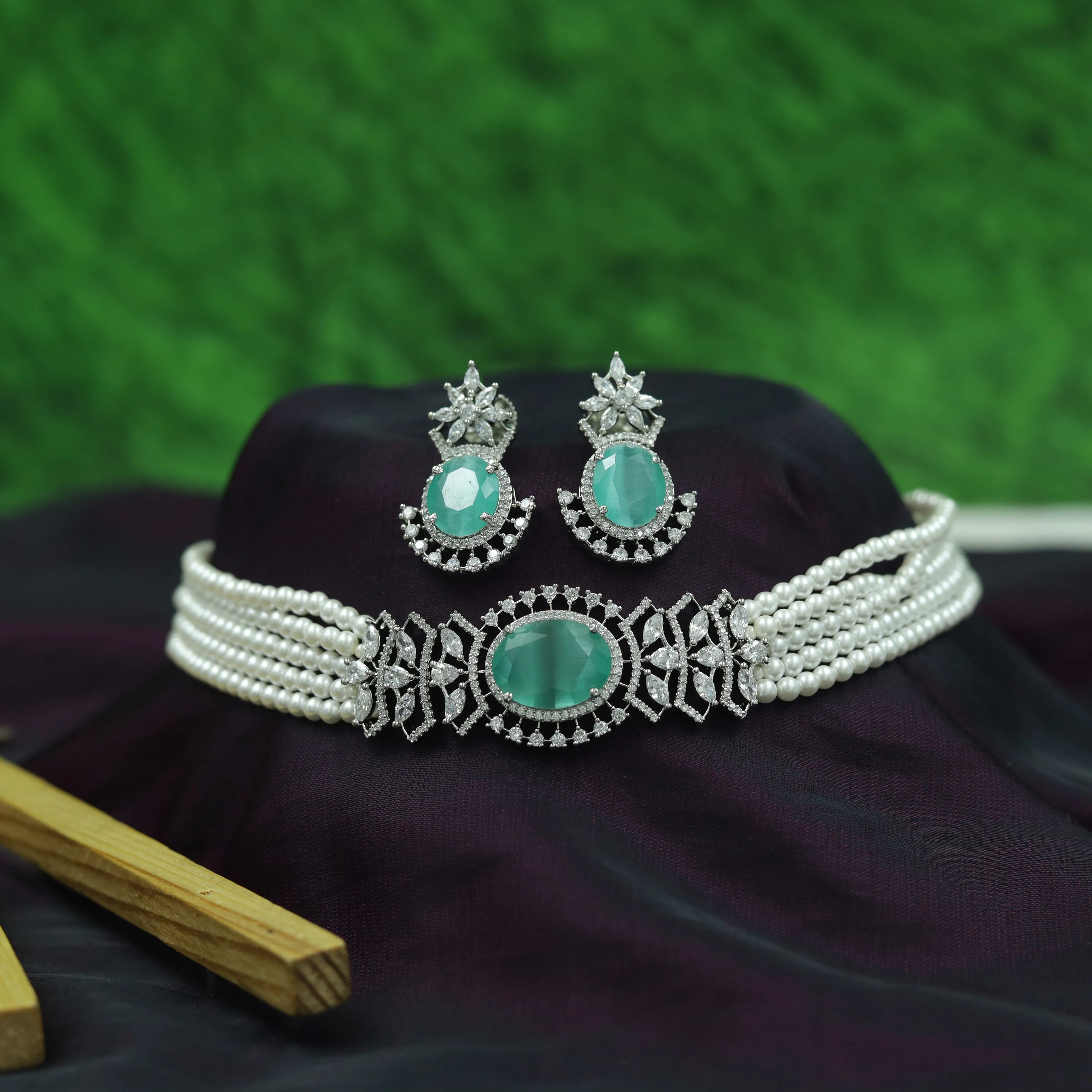 Choker Zircon/AD Necklace Set 16555-69