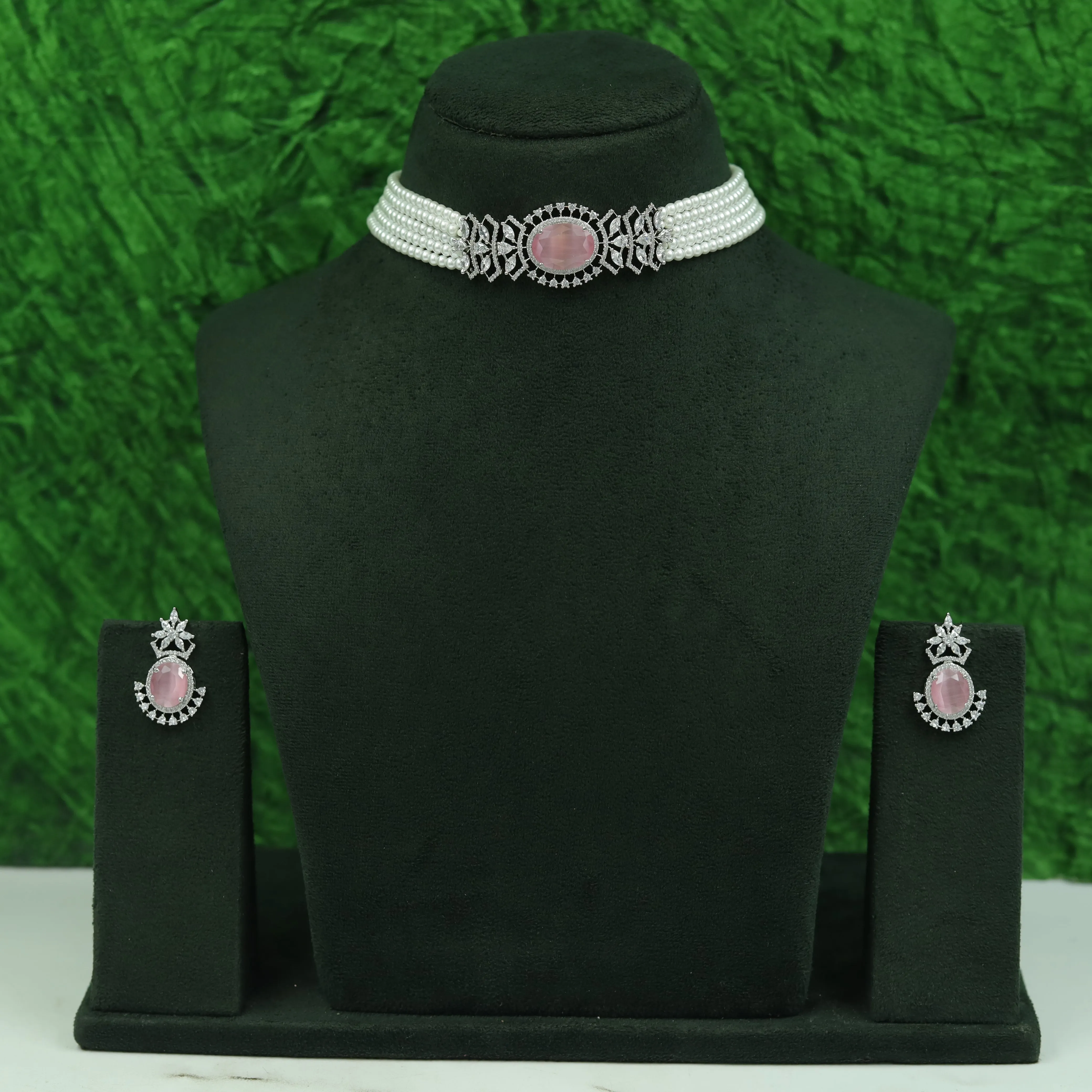 Choker Zircon/AD Necklace Set 16555-69