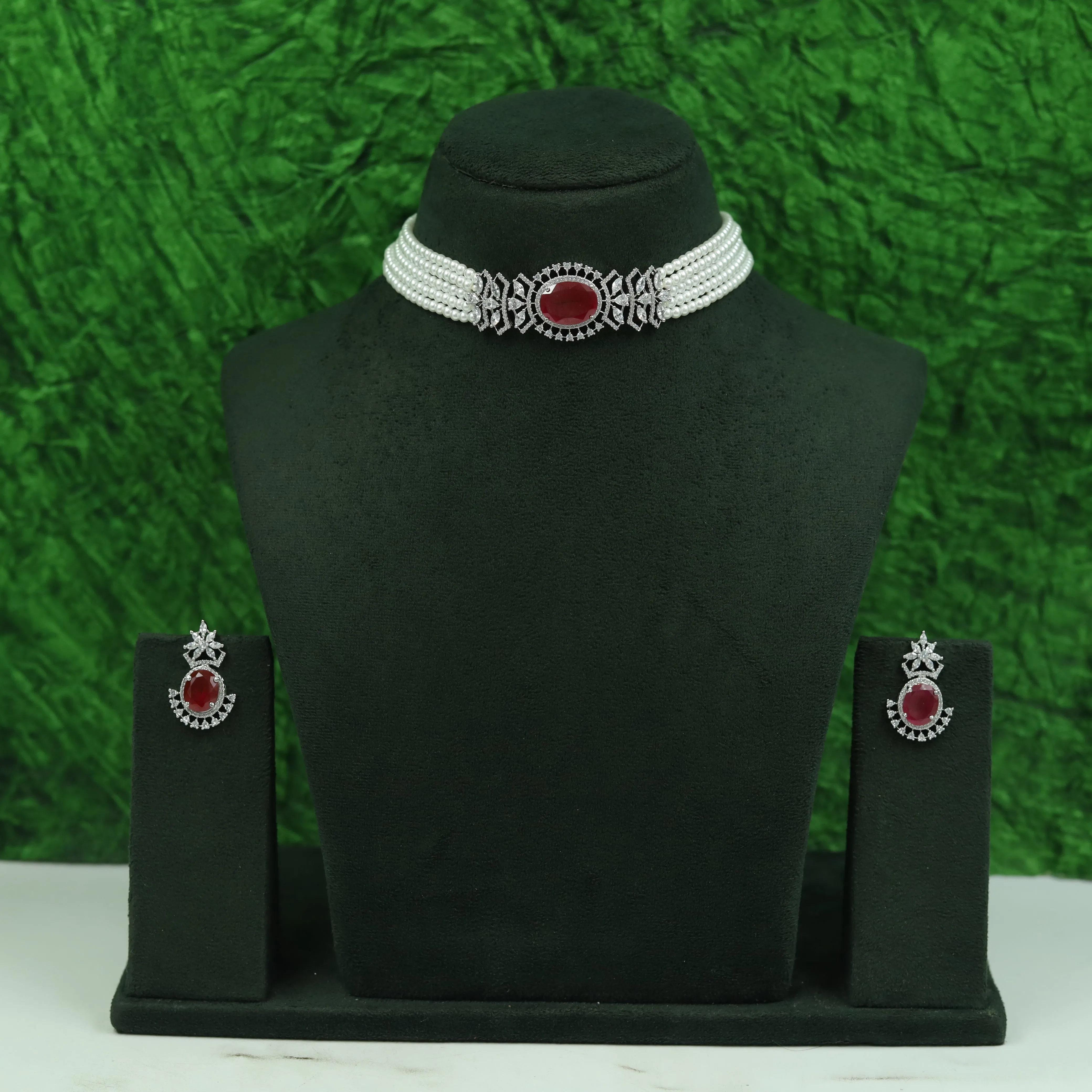 Choker Zircon/AD Necklace Set 16555-69
