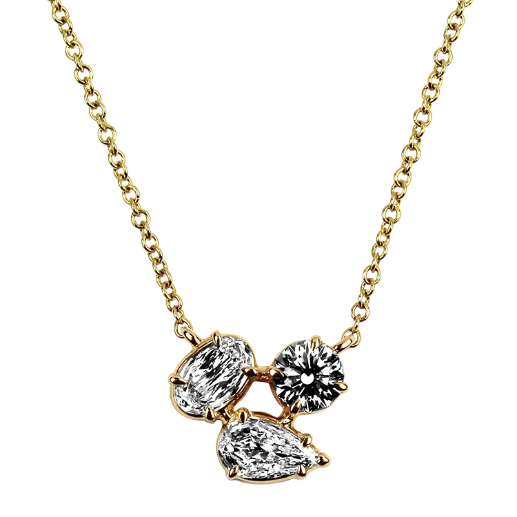 Christopher Designs 14k Yellow Gold Diamond Cluster Necklace