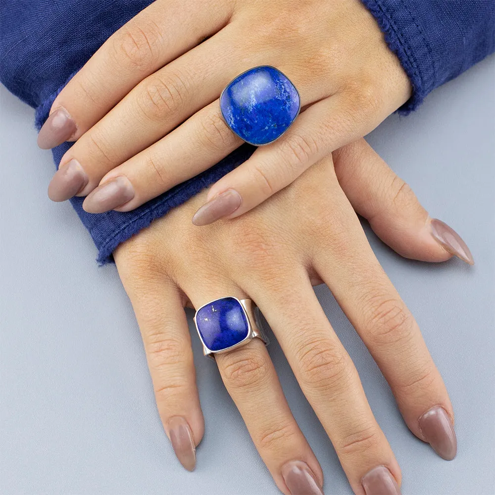 Chunky Square Lapis Lazuli Wide Band Ring