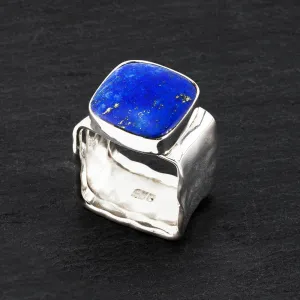 Chunky Square Lapis Lazuli Wide Band Ring