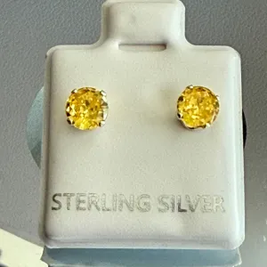 Citrine Dainty 5mm Stud Earrings Round Cut Sterling Silver November Birthstone