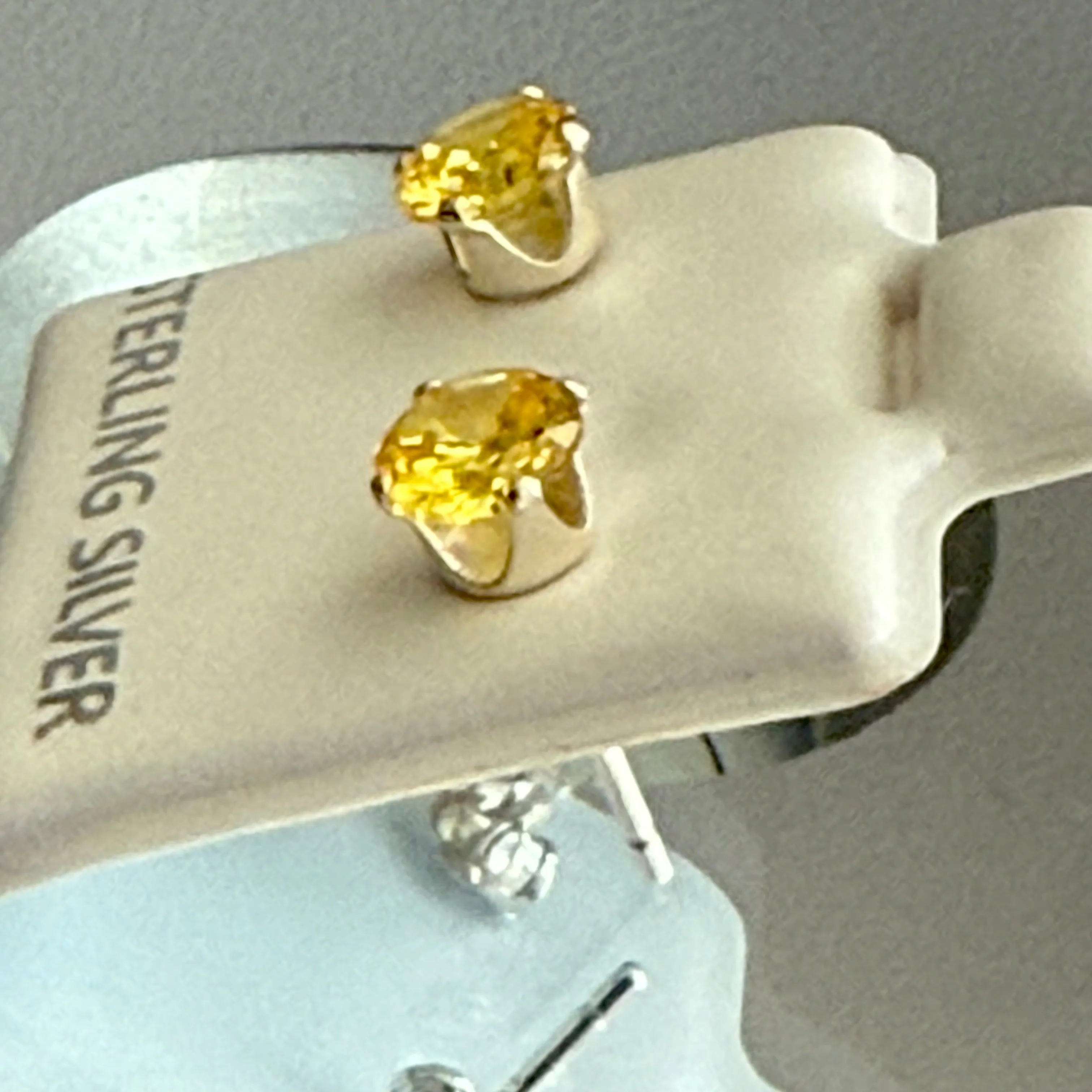 Citrine Dainty 5mm Stud Earrings Round Cut Sterling Silver November Birthstone