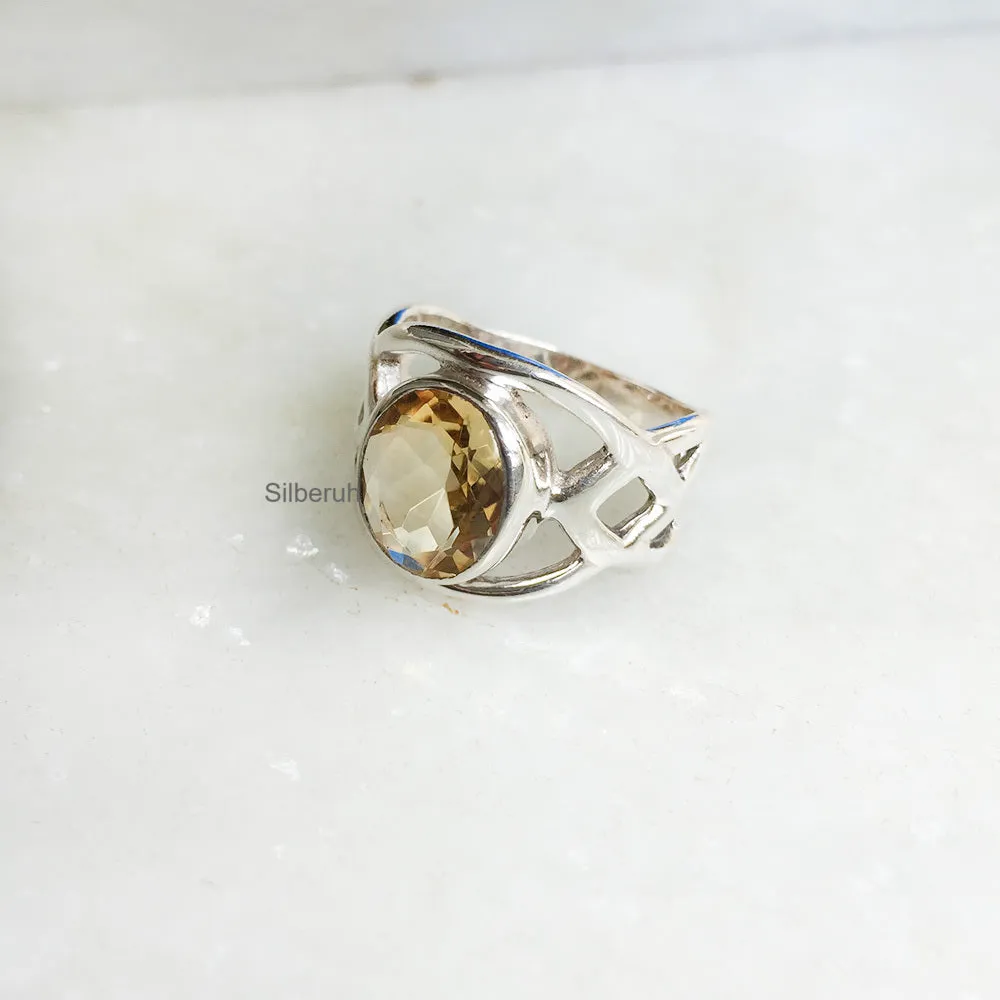 Citrine Silver Celtic Facetted Ring