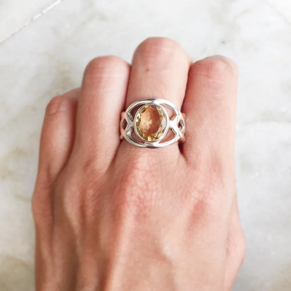 Citrine Silver Celtic Facetted Ring