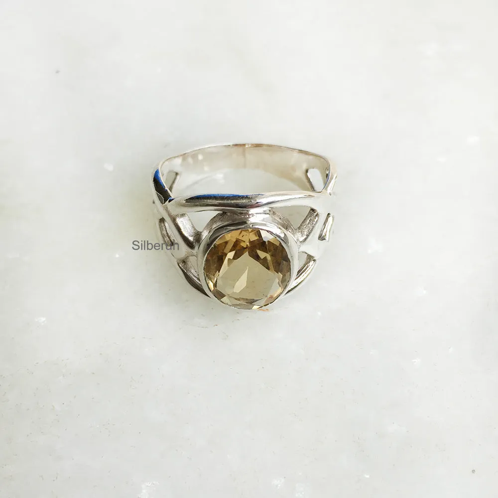 Citrine Silver Celtic Facetted Ring
