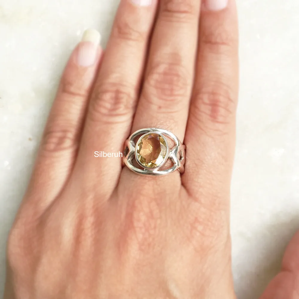 Citrine Silver Celtic Facetted Ring