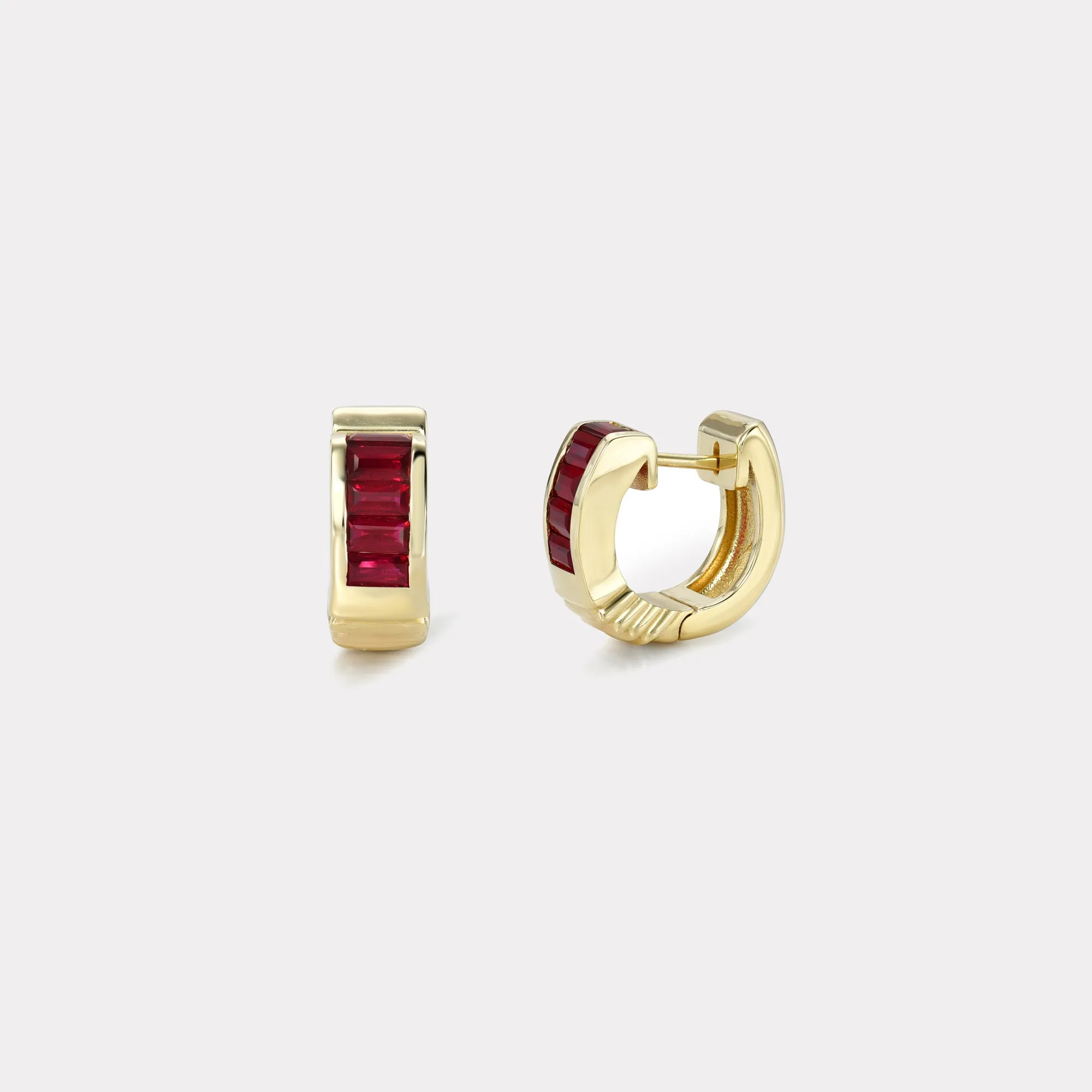 Classic Baguette Buckle Huggies -  Ruby