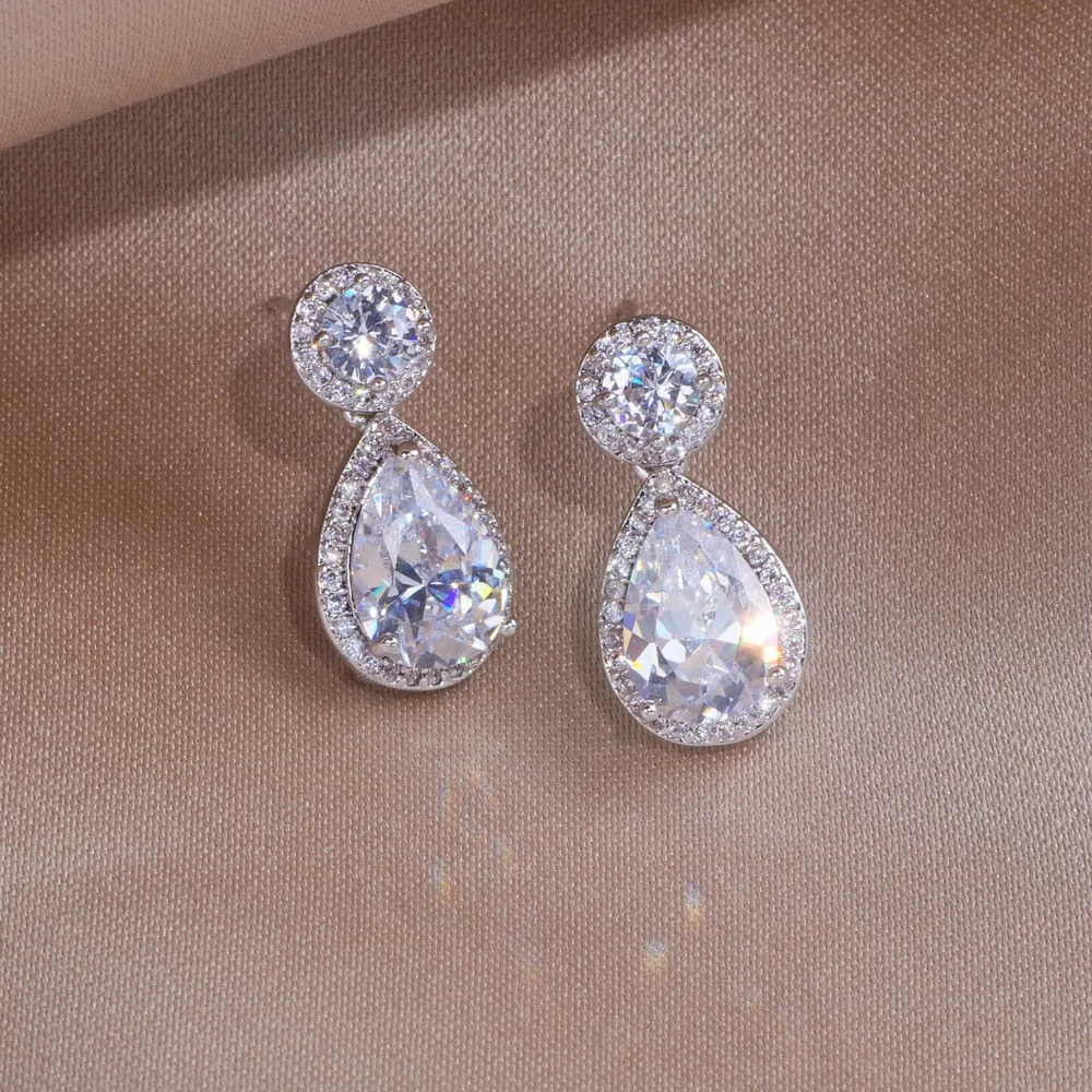 Classic Water Drop Shaped Cubic Zirconia Crystal Earrings