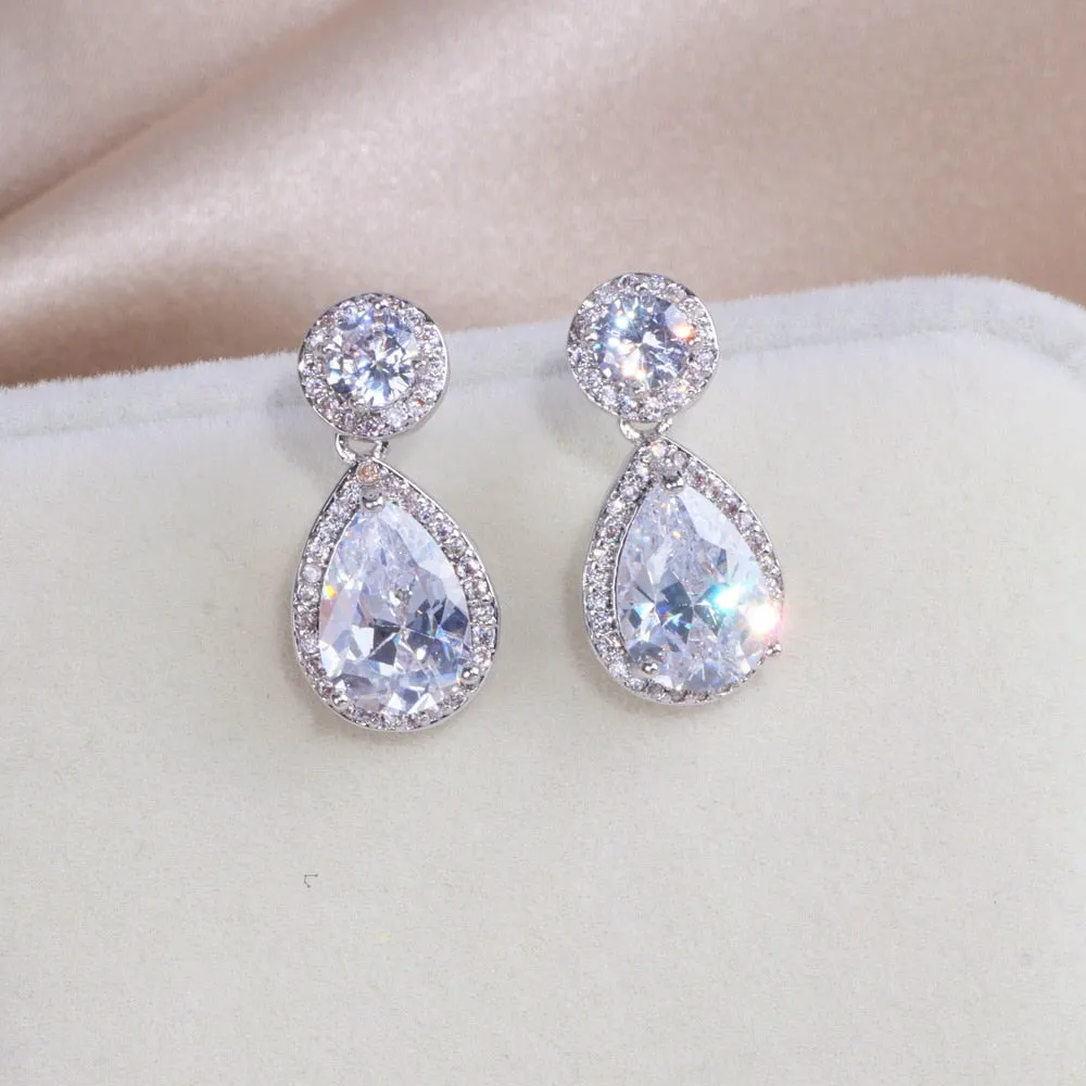 Classic Water Drop Shaped Cubic Zirconia Crystal Earrings