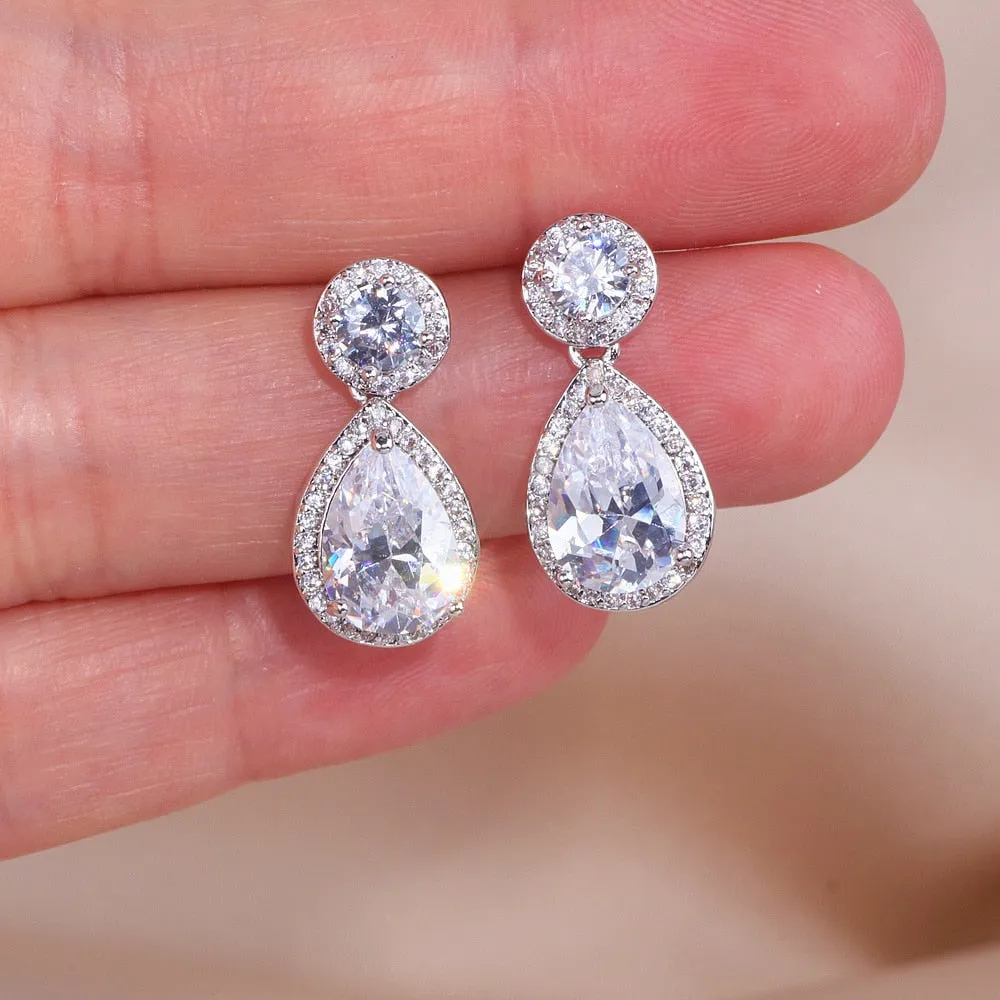Classic Water Drop Shaped Cubic Zirconia Crystal Earrings