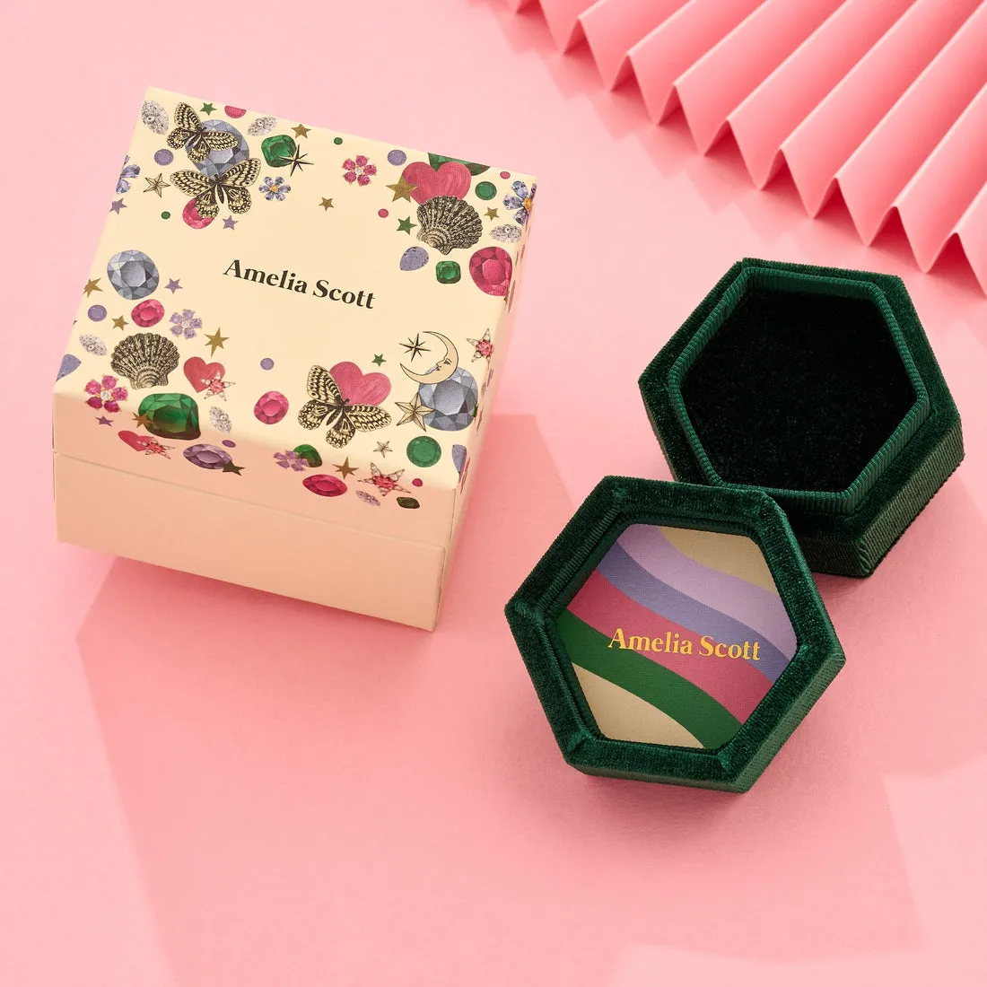 Clover Emerald Enamel, Blush, Orange CZ and Gold Studs