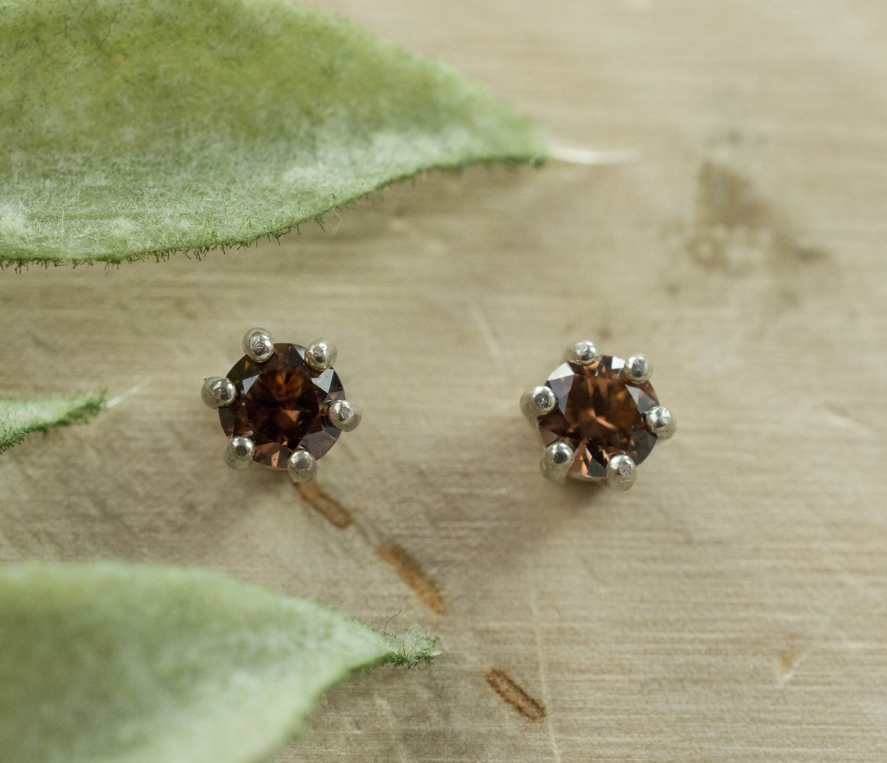 Cognac Zircon Earrings; Genuine Untreated Tanzania Zircon