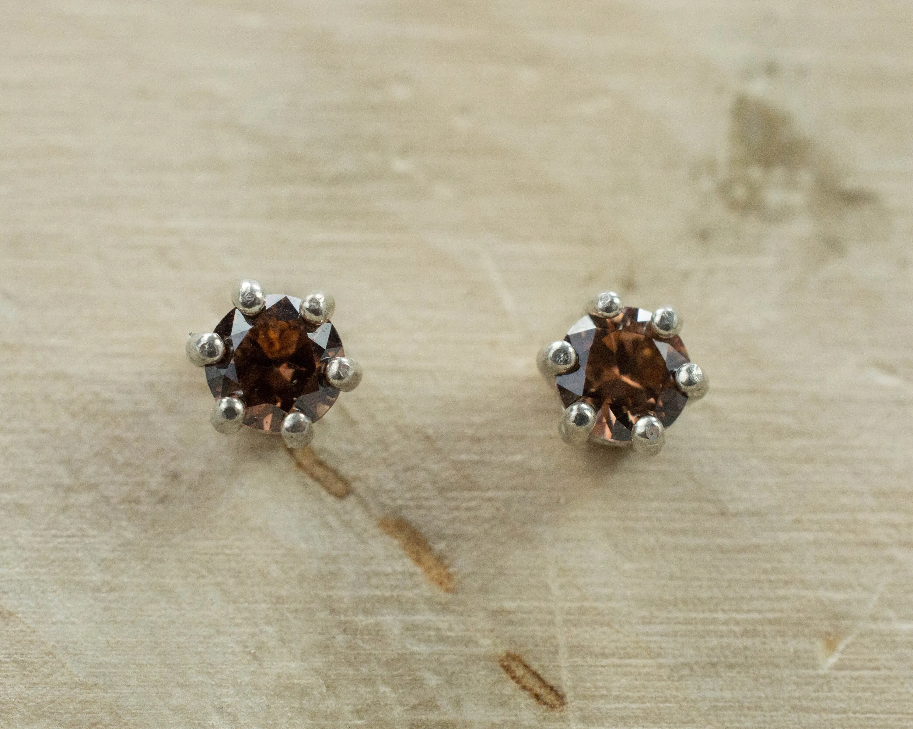 Cognac Zircon Earrings; Genuine Untreated Tanzania Zircon