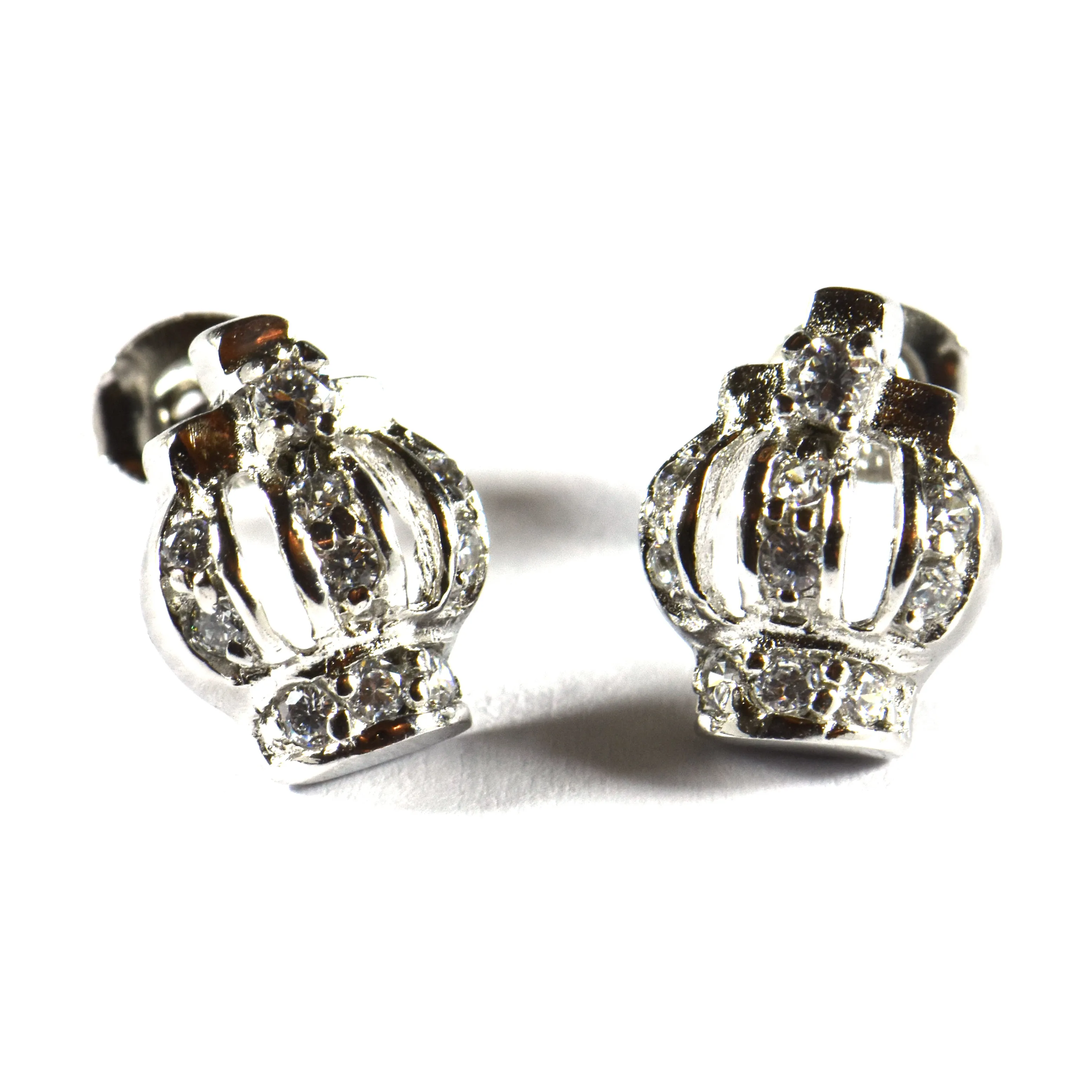 Crown silver studs earring with CZ