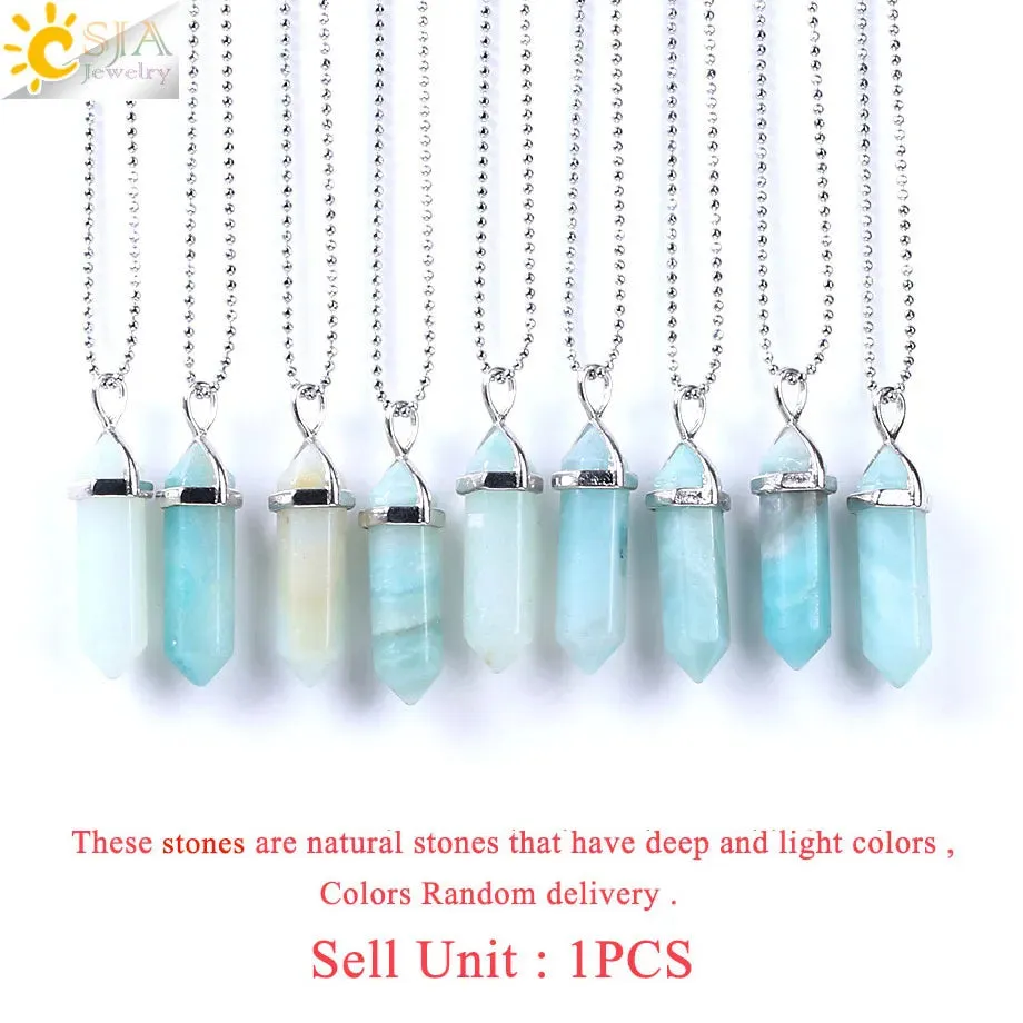 CSJA Crystal Necklaces Natural Gem Stone Quartz Necklace Pendant Chakra Hexagonal Bullet Amethysts Pink Quartz Lapis Lazuli G957