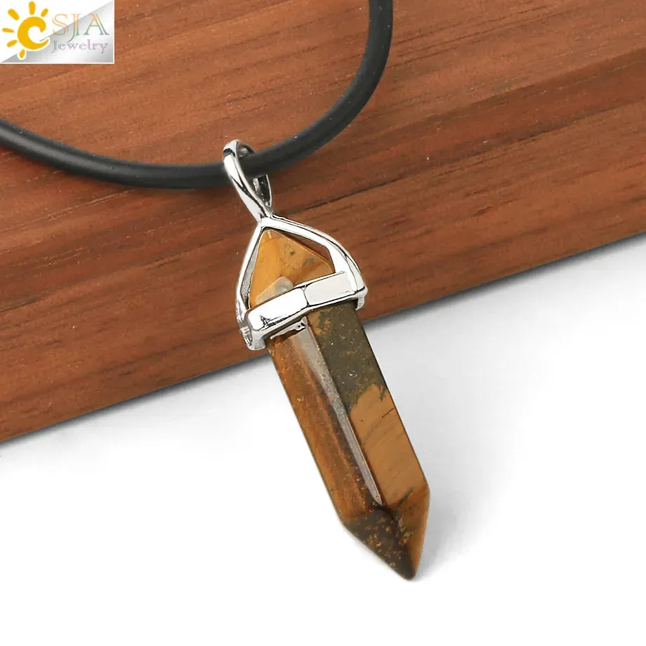 CSJA Crystal Necklaces Natural Gem Stone Quartz Necklace Pendant Chakra Hexagonal Bullet Amethysts Pink Quartz Lapis Lazuli G957