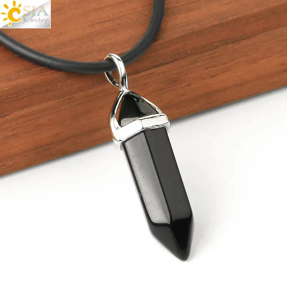 CSJA Crystal Necklaces Natural Gem Stone Quartz Necklace Pendant Chakra Hexagonal Bullet Amethysts Pink Quartz Lapis Lazuli G957