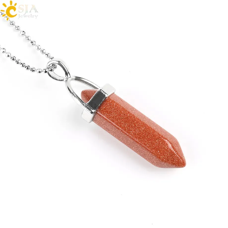 CSJA Crystal Necklaces Natural Gem Stone Quartz Necklace Pendant Chakra Hexagonal Bullet Amethysts Pink Quartz Lapis Lazuli G957