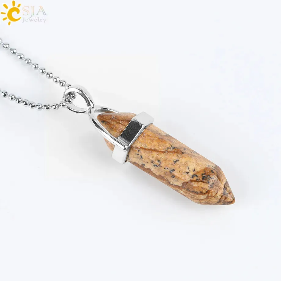 CSJA Crystal Necklaces Natural Gem Stone Quartz Necklace Pendant Chakra Hexagonal Bullet Amethysts Pink Quartz Lapis Lazuli G957