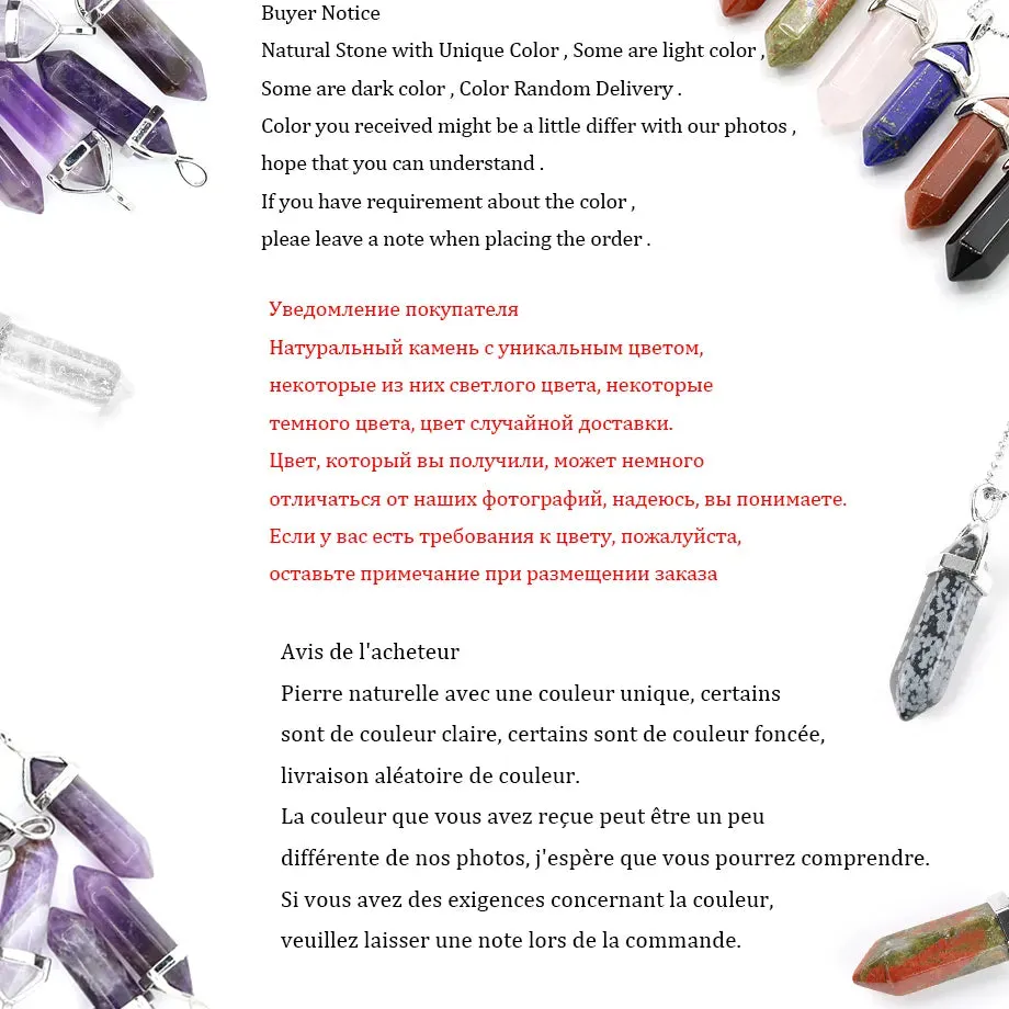 CSJA Crystal Necklaces Natural Gem Stone Quartz Necklace Pendant Chakra Hexagonal Bullet Amethysts Pink Quartz Lapis Lazuli G957
